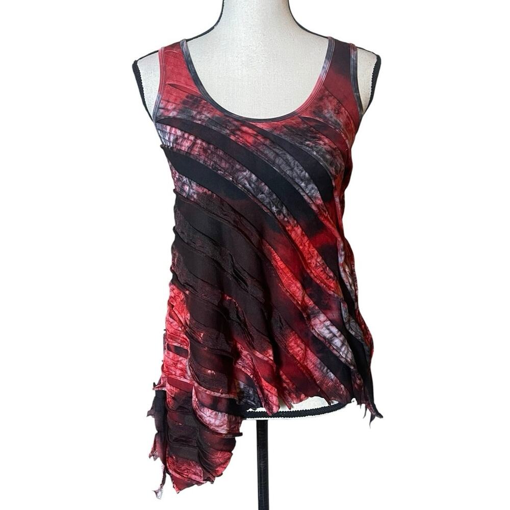 Revolution Grunge Fairycore Y2K Red Black Asymmetrical Ruffle Tank Top XS